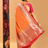 Tangerine Orange Banarasi Silk Saree With Checks