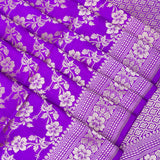 Violet Banarasi Silk Saree With Gold Zari Floral Vine Weave