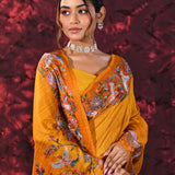 Amber Yellow Embroidered Tussar Saree