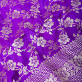 Violet Banarasi Silk Saree With Gold Zari Floral Vine Weave