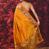 Amber Yellow Embroidered Tussar Saree