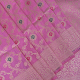 Baby Pink Banarasi Silk Saree With Gold Zari Floral Jaal Weave