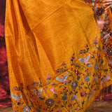 Amber Yellow Embroidered Tussar Saree