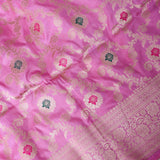 Baby Pink Banarasi Silk Saree With Gold Zari Floral Jaal Weave