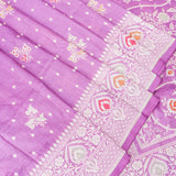 Lavender Banarasi Silk Saree With Silver Zari Booti Body And Floral Contrast Border