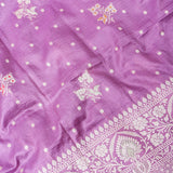 Lavender Banarasi Silk Saree With Silver Zari Booti Body And Floral Contrast Border