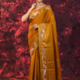 Earthy Mustard Embroidered Tussar Silk Saree