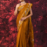 Earthy Mustard Embroidered Tussar Silk Saree