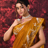 Earthy Mustard Embroidered Tussar Silk Saree