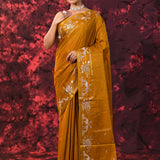 Burnt Yellow Tussar Embroidered Saree