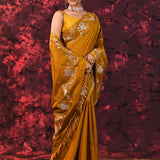 Burnt Yellow Tussar Embroidered Saree