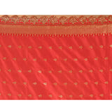 Crimson Red Floral Butti Banarasi Silk Saree With Scalloped Border