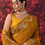 Burnt Yellow Tussar Embroidered Saree