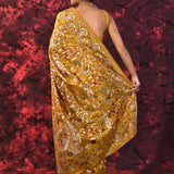 Dark Yellow Floral Embroidered Silk Blend Saree