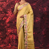 Golden Beige Embroidered Tussar Saree