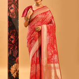 Crimson Floral Banarasi Silk Saree