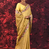 Golden Beige Embroidered Tussar Saree