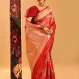 Crimson Floral Banarasi Silk Saree