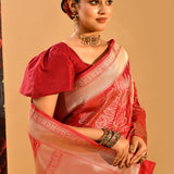 Crimson Floral Banarasi Silk Saree