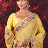 Golden Beige Embroidered Tussar Saree
