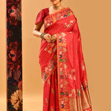 Crimson Red Meenakari Border Banarasi Silk Saree