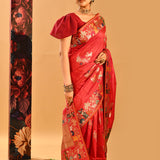 Crimson Red Meenakari Border Banarasi Silk Saree