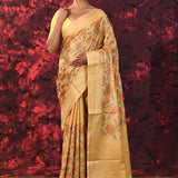 Beige Yellow Embroidered Silk Blend Saree