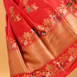 Crimson Red Meenakari Border Banarasi Silk Saree