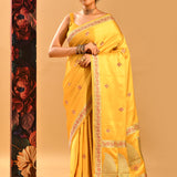 Golden Yellow Floral Meenakari Banarasi Silk Saree