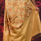 Beige Yellow Embroidered Silk Blend Saree