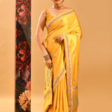 Golden Yellow Floral Meenakari Banarasi Silk Saree