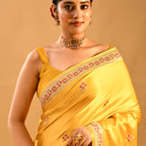 Golden Yellow Floral Meenakari Banarasi Silk Saree