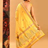 Golden Yellow Floral Meenakari Banarasi Silk Saree