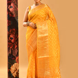 Butter Yellow Square Zari Butti Organza Saree