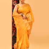 Butter Yellow Square Zari Butti Organza Saree