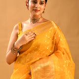 Butter Yellow Square Zari Butti Organza Saree