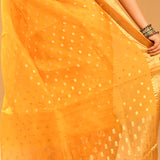 Butter Yellow Square Zari Butti Organza Saree