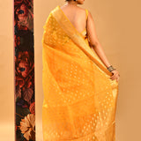 Butter Yellow Square Zari Butti Organza Saree