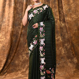 Dark Green Embroidered Tissue Silk Saree