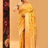 Golden Yellow With Butti & Gold Zari Border Banarasi Silk Saree