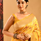 Golden Yellow With Butti & Gold Zari Border Banarasi Silk Saree