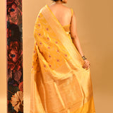 Golden Yellow With Butti & Gold Zari Border Banarasi Silk Saree