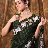 Dark Green Embroidered Tissue Silk Saree