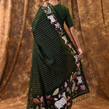 Dark Green Embroidered Tissue Silk Saree