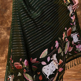 Dark Green Embroidered Tissue Silk Saree