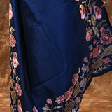 Dark Blue Embroidered Silk Blend Saree