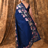 Dark Blue Embroidered Silk Blend Saree