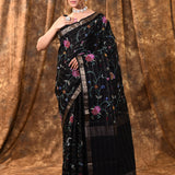 Black Floral Silk Blend Saree