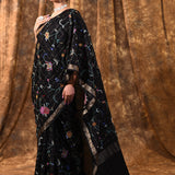 Black Floral Silk Blend Saree