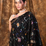 Black Floral Silk Blend Saree